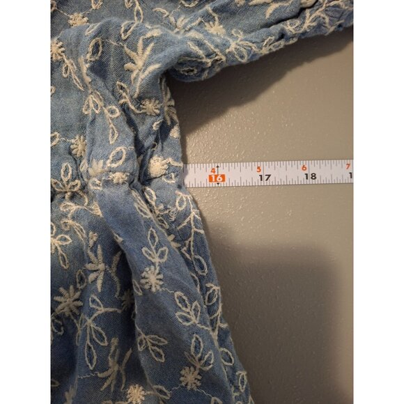 Old Navy Womens Peasant Tunic Dress Mini Blue Large Floral Embroidered Boho Chic - Picture 7 of 8